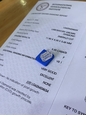 Mua 5.3ct Phòng thí nghiệm kim cương Người làm Kim cương cắt ngọc lục bảo VS1 Độ rõ F Màu online manufacture