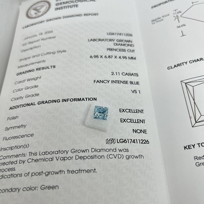 Mua 2.11CT Fancy Intense Blue VS1 2EX CVD Lab trưởng thành Diamond Princess Cut online manufacture