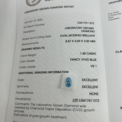 Mua 1.4ct Máy thí nghiệm làm kim cương cắt hình bầu dục CVD Fancy Vivid Blue VS1 2EX N IGI chứng nhận online manufacture