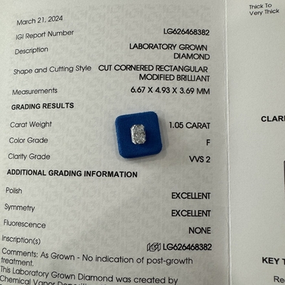 Mua HYF 2.06ct Phòng thí nghiệm phát triển Radiant Cut Diamond VVS2 Clarity F Color online manufacture