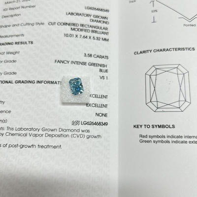 Mua Người làm kim cương xanh phòng thí nghiệm tạo ra Radiant Cut Kim cương VS2 3.58 carat online manufacture