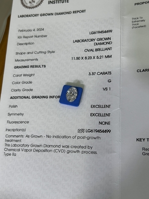 3.37ct kim cương hình bầu dục cắt sắc nét CVD G VS1 2EX N IGI LG6169427133