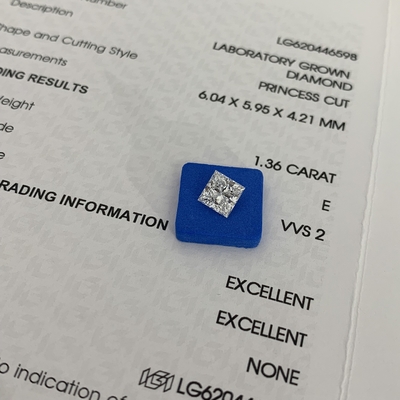 1.36CT E VVS2 2EX CVD Princess Cut Lab trưởng thành kim cương IGI được chứng nhận