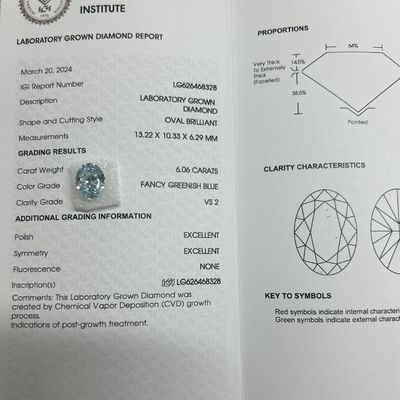 6.06 Carat Lab sản xuất kim cương Fancy Vivid Blue OEM ODM