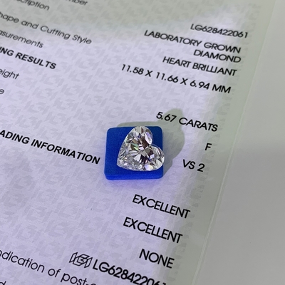 Kim cương sản xuất trong phòng thí nghiệm tổng hợp 5,67 carat VS2 Clarity F Color
