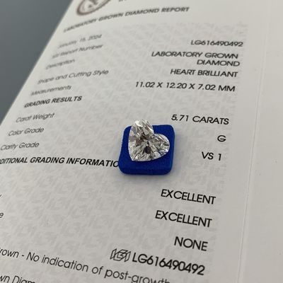 5.71 Carat VS1 G Lab sản xuất kim cương hình trái tim OEM ODM