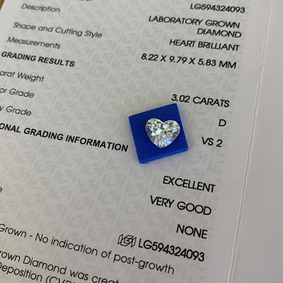3.02 carat hình trái tim kim cương phòng thí nghiệm D Màu sắc VS2 Độ tinh khiết