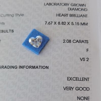 2.08ct CVD Trái tim hình dáng phòng thí nghiệm trưởng thành Kim cương VS2 F OEM ODM