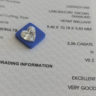 3.26ct hình trái tim phòng thí nghiệm kim cương CVD H VS2 2EX N IGI LG539231988