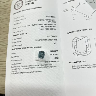 VS1 6.47ct Máy thí nghiệm làm bằng kim cương màu xanh dương Hình dạng tỏa sáng HPHT Máy thí nghiệm kim cương màu xanh dương