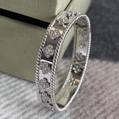 VAN PerleE Sweet Clovers Bracelet 18k Solid Gold Agate Bangle Bracelet