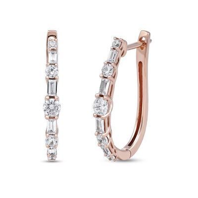 10K 14K 18K Solid Gold Man Made Lab Growth Diamond Hoop Earrings Baguette Cut