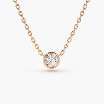 Đá quý loại phòng thí nghiệm phát triển kim cương vòng cổ 14K vàng rắn Độ tinh khiết CVD cắt tròn Bezel
